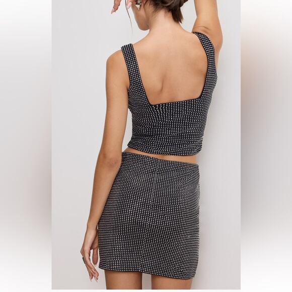 Good American Crystal Embellished Tank Top Square Neck Stretch Black Crystal Sm - Picture 3 of 10